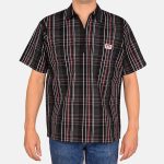 Short Sleeve Plaid 1/2 Zip Shirt - Black/Red